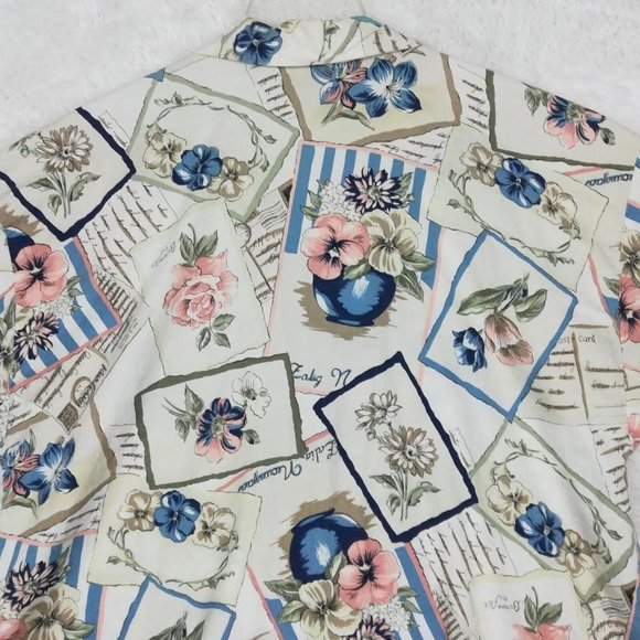 Vintage Caribou Womens Shirt Button Down Short Sleeve Floral Notched Collar XL - Picture 8 of 12